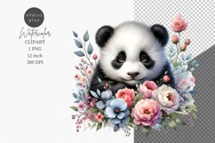 Panda clipart, Cute animals clipart, Floral clipart Product Image 1