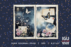 Celestial Night Flowers and butterfly Garden Printable Junk Journal Page