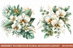 Greenery Watercolor Floral Bouquets Clipart Product Image 1