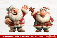 Pink Vintage Santa Clipart | Retro Christmas Santa PNG Product Image 1