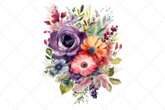 Watercolor Purple Floral Bouquet Clipart Bundle, Transparent Product Image 6