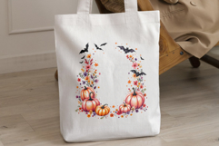 Cute Pumpkin and Floral Halloween Wreath PNG | Sublimation Product Image 3