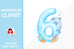 Ocean Number 6 Watercolor Clipart  Product Image 1