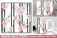 Flowers Black Stripes Digital Paper Product Image 1