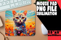 Colorful Cat in Flowers Mouse Pad Design PNG Product Image 1