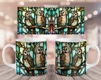Stained Glass Owls Mug Sublimation Wrap 11 oz Product Image 6