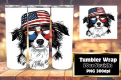 Tumbler Wrap with American Flag Dog Sublimation 20oz Product Image 1