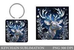 Winter Deer Keychain. Reindeer Keychain Sublimation Product Image 1