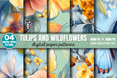 Tulips And Wildflowers Patterns Digital Paper Background PNG Product Image 7