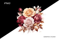 Burgundy Rose PNG, Watercolor Flowers Bouquet Product Image 1