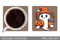 Cute Ghost Coaster Design. Halloween Coaster Sublimation Product Image 1