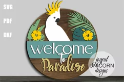 Welcome to Paradise Door Hanger SVG | Tropical Wood Round Product Image 1