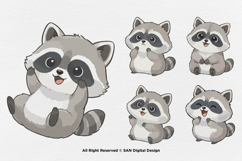 15 Bundle Watercolor Raccoon Cute Baby Animal Forest Wild Product Image 6