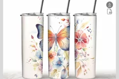 Flowers Butterfly 20 oz Skinny Tumbler full wrap Product Image 1