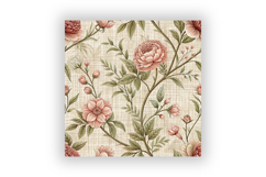 Linen Toile Digital Paper Pack, Vintage Floral Toile Product Image 6