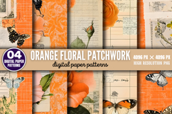 Orange Floral Patchwork Collages Sheets Digital Paper PNG Product Image 1