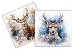 Watercolor Deer Winter Backgrounds|Digital Paper Product Image 2
