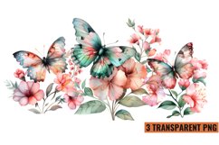 Watercolor Butterflies With Flowers Clipart PNG , Product Image 1