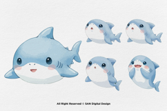 15 Bundle Watercolor Shark Ocean Sea Predator Cute Kids Product Image 6