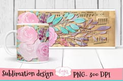 Musical mug wrap for sublimation, floral mug PNG Product Image 3