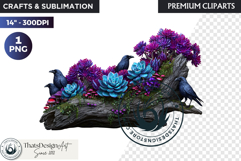 Floral Ravens Fantasy clipart, Gothic Botanical Bird Graphic Product Image 1