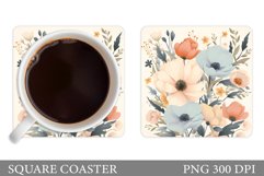 Flowers Coaster Sublimation. Flowers Square Coaster Template Product Image 1