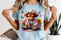 Moody Highland Cow PNG, Floral Soda Cup Sublimation Product Image 5