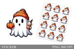 Cute Ghost Sticker Template. Cute Halloween Sticker Design Product Image 1