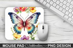 Rainbow Butterfly and Flowers Sublimation Mouse Pad Design Product Image 1