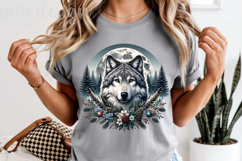 Boho Wolf Full Moon PNG, Mystic Botanical Sublimation Design Product Image 5