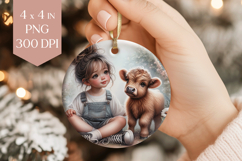 Cute Girl and Highland Cow Ornament PNG Product Image 1