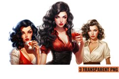 Vintage Pin Up Latin Coffee Girl Clipart, PNG Product Image 1