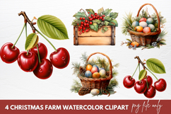 Watercolor Christmas Farm Clipart, Christmas Farm Clipart Product Image 1