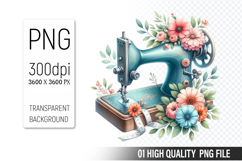Vintage Sewing Machine Clipart PNG, Embroidery Design Product Image 1