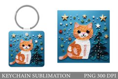 Christmas Cat Keychain. Cute Cat Keychain Sublimation Product Image 1