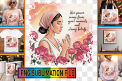 Playful TOTE BAG Art PNG, Praying Woman Product Image 1