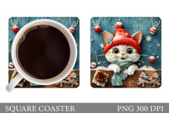 3D Cat Coaster Design. Christmas Cat Coaster Sublimation Product Image 1