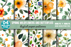 Spring Wildflowers and Butterflies Floral Pattern Digital Pa Product Image 5