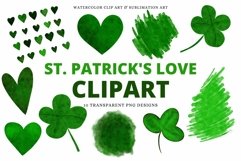 St. Patrick's Day Love Green Watercolor Clip Art Set Product Image 1