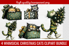 4 Whimsical Christmas Cats Clipart | Cute Festive Cat PNG Product Image 1