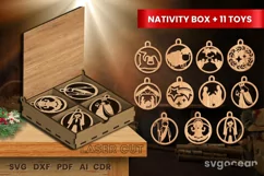 Nativity Wooden Gift Box Laser Cut | 11 Christmas Toys | SVG Product Image 1