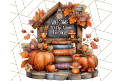 Autumn Library Clipart PNG, Cozy Fall Book Art Product Image 2