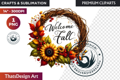 Sunflower Autumn Wreath - Rustic Farmhouse Harvest PNG Product Image 1