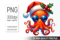 Christmas Octopus Clipart PNG, Festive Octopus illustration Product Image 1