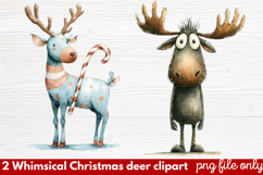2 Whimsical Christmas Deer Clipart | Cute Festive Deer PNG Product Image 1
