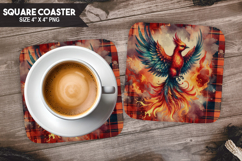 Bird, Fantasy &amp; Whimsy, Buffalo Plaid Square Coaster PNG Product Image 1