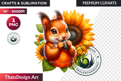 Cute Autumn Animals &amp; Sunflowers - Thanksgiving Clipart Product Image 1