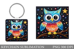 Cute Owl Keychain Design. Colorful Owl Keychain Sublimation Product Image 1