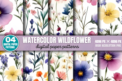 Watercolor Wildflower Digital Background Paper Bundle PNG Product Image 7