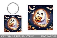 Cute Ghost Keychain Design. Halloween Keychain Sublimation Product Image 1